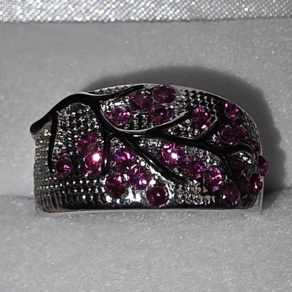 Japaneses Cherry Blossom Red Black Marked 925 Art Ring Size 9 No Box